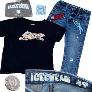 Icecream Running Dog Jeans and T-shirt Outfit Kids Sz 4T